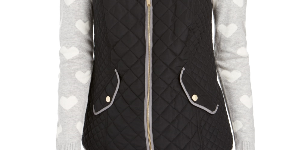 Colete feminino acolchoado com gola alta Charter Club, preto, tamanho grande