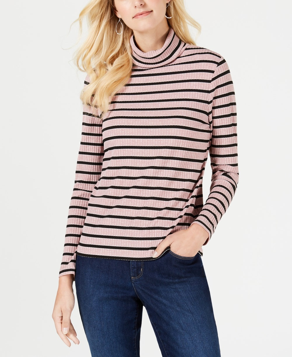 Blusa feminina listrada de gola alta Charter Club, rosa, tamanho pequeno e pequeno