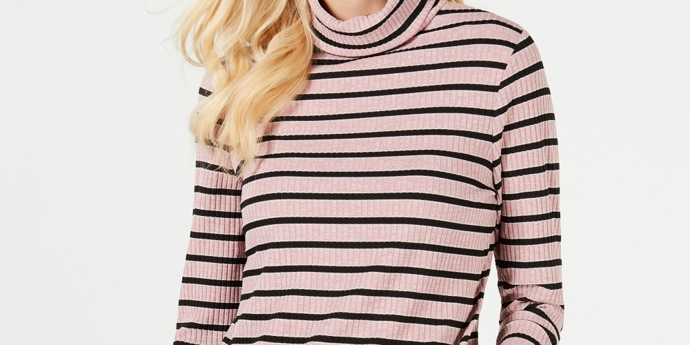 Blusa feminina listrada de gola alta Charter Club, rosa, tamanho pequeno e pequeno