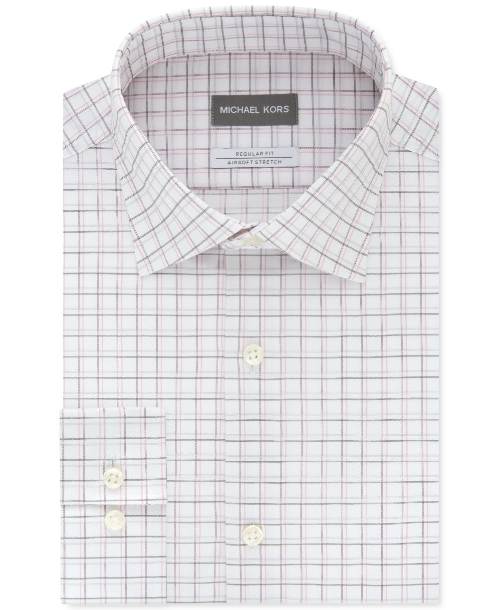 Camisa social masculina xadrez elástica Michael Kors, branca/tijolo, tamanho 16x34-35