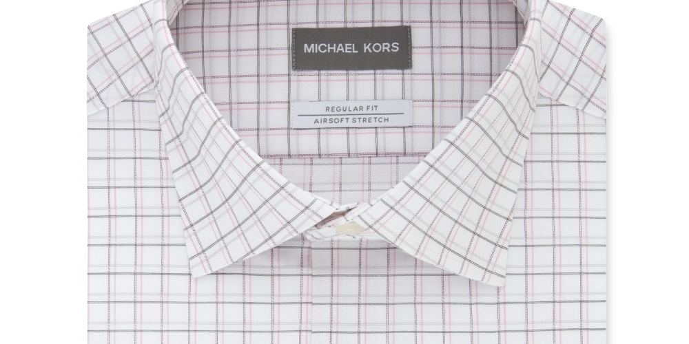 Camisa social masculina xadrez elástica Michael Kors, branca/tijolo, tamanho 16x34-35