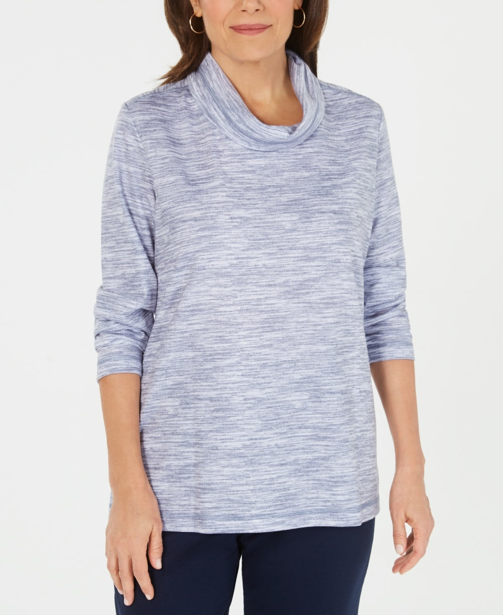 Karen Scott Sport Feminino Space Dyed Cowlneck Top Intrepid Azul Tamanho X-S