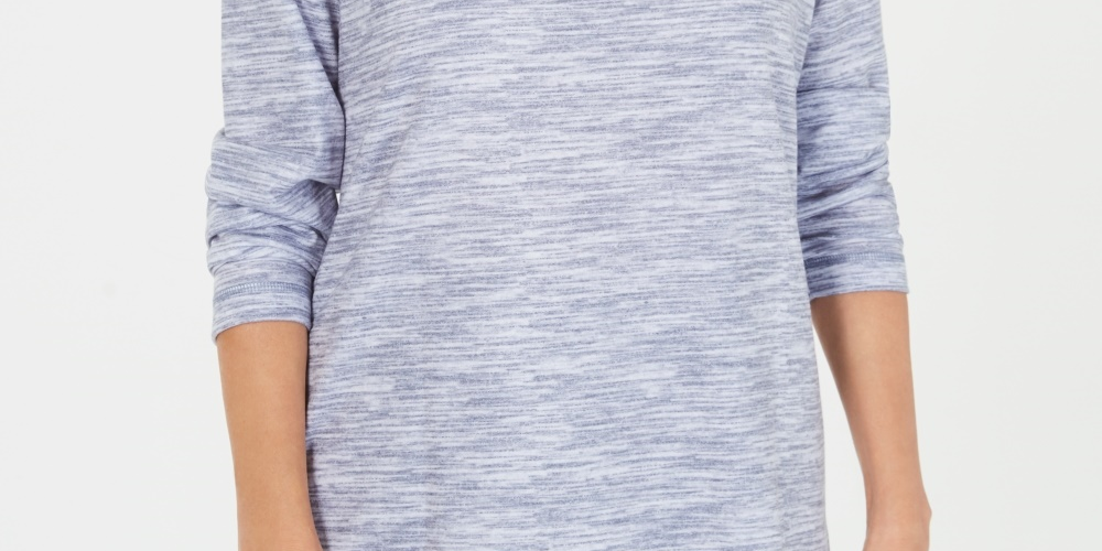 Karen Scott Sport Feminino Space Dyed Cowlneck Top Intrepid Azul Tamanho X-S