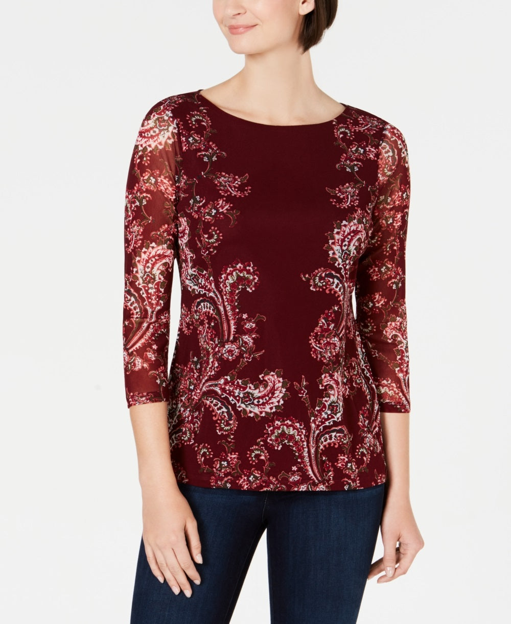 Charter Club Blusa de malha com estampa floral feminina, tamanho vinho PXL