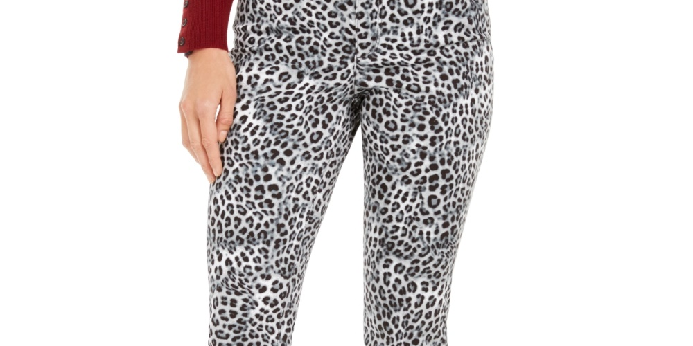 Calça jeans feminina Lexington com estampa animal, perna reta, branca, tamanho 12, Charter Club