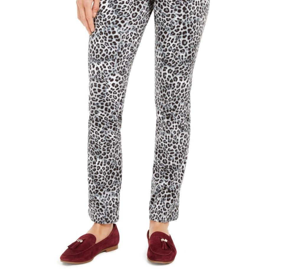 Calça jeans feminina Lexington com estampa animal, perna reta, branca, tamanho 12, Charter Club