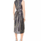 Vestido midi metálico Vince Camuto feminino, azul, tamanho 16