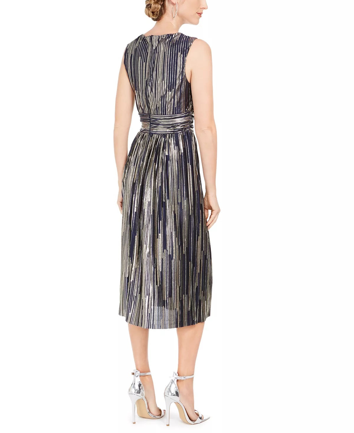 Vestido midi metálico Vince Camuto feminino, azul, tamanho 16
