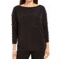JM Collection Top Feminino Metálico com Manga Dividida e Fio Preto Tamanho Médio