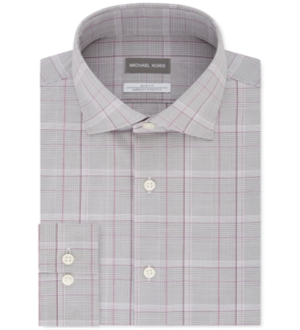 Camisa Masculina Michael Kors Glen Plaid Slim Fit com Botões Cinza Tamanho GG