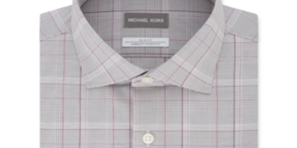 Camisa Masculina Michael Kors Glen Plaid Slim Fit com Botões Cinza Tamanho GG
