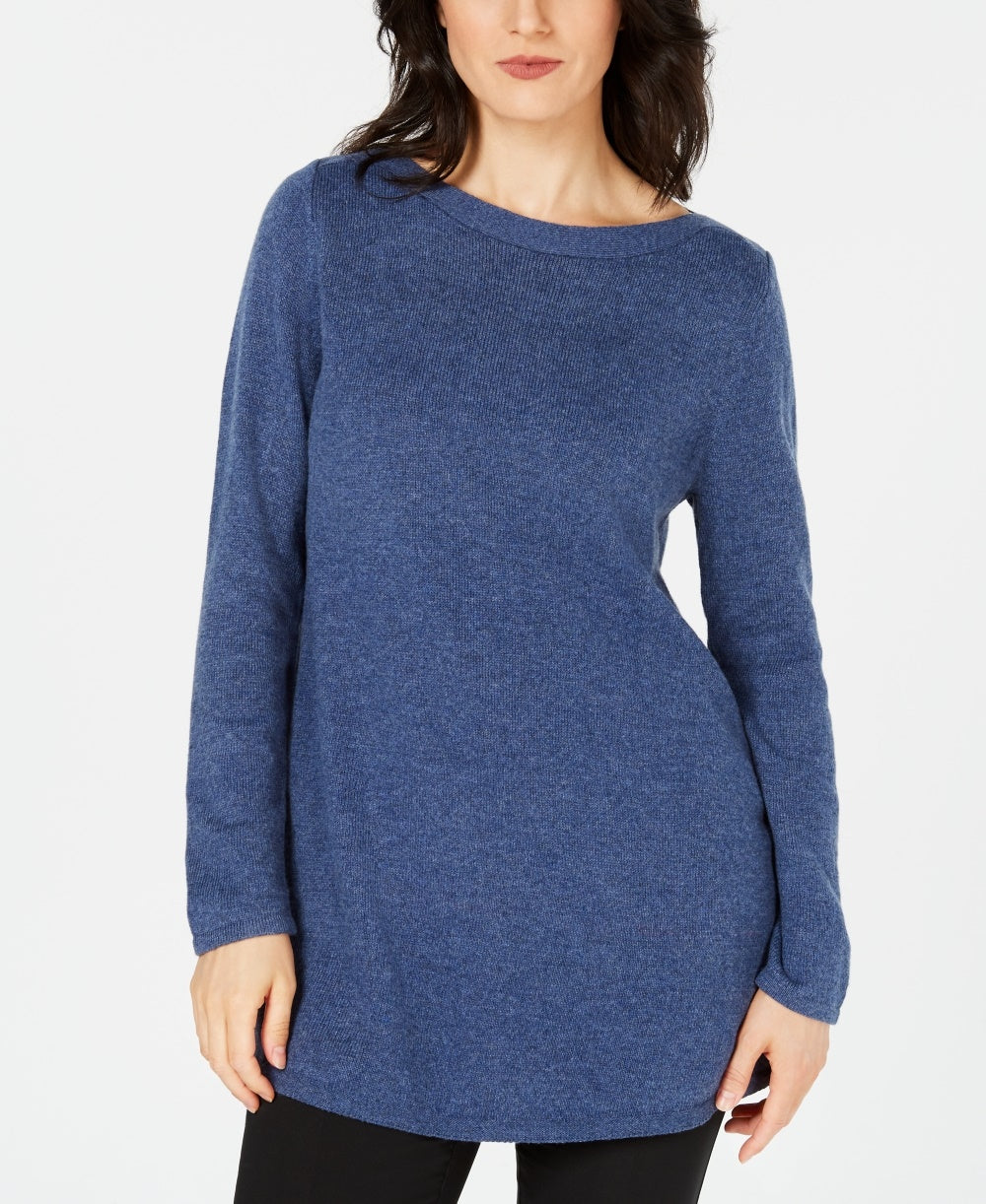 Túnica feminina Karen Scott lisa com bainha curva, azul, tamanho X-S