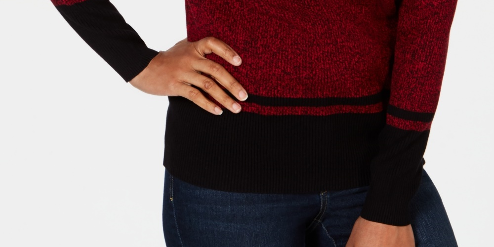 Karen Scott Suéter Feminino de Algodão com Gola Careca e Canelado, Vermelho Brilhante, Tamanho XS