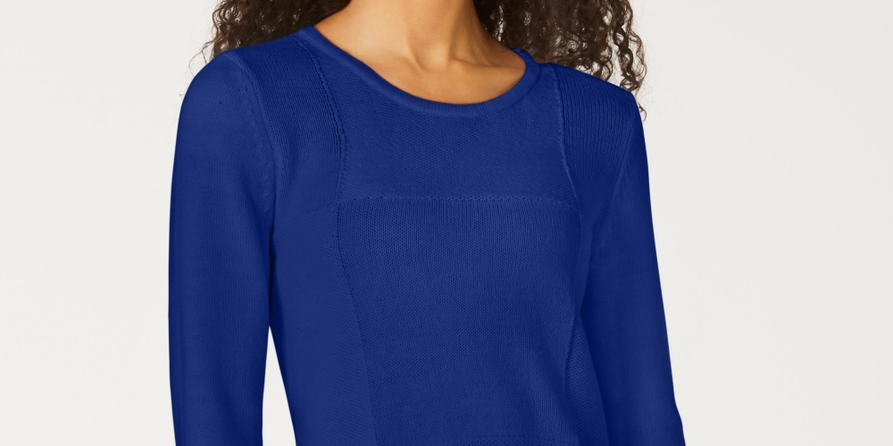 Karen Scott Suéter Feminino Patchwork Stitch Azul Tamanho P