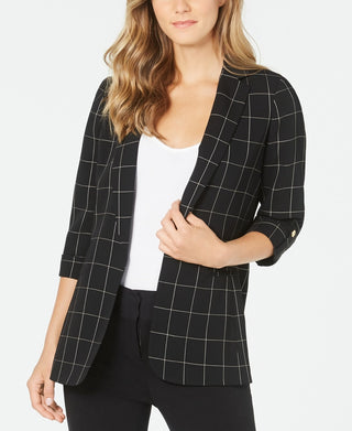 Jaqueta Calvin Klein Windowpane Roll Tab Feminina Preta Tamanho 8