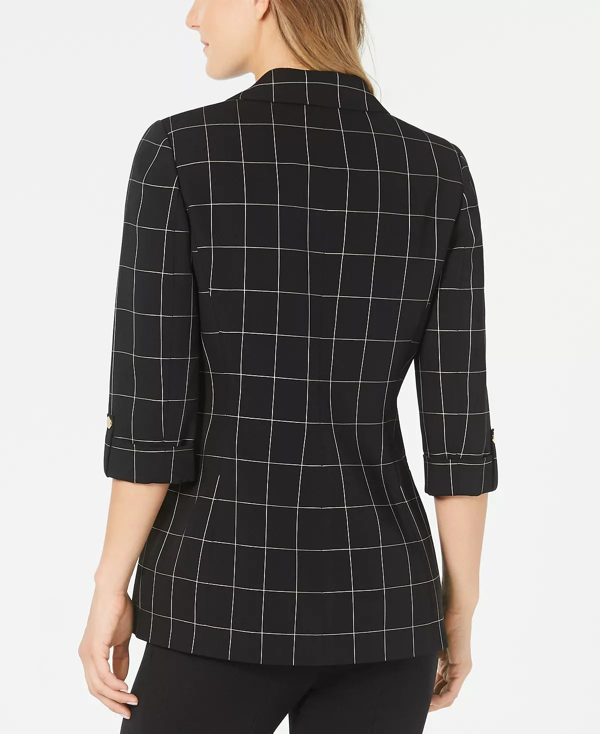 Jaqueta Calvin Klein Windowpane Roll Tab Feminina Preta Tamanho 8