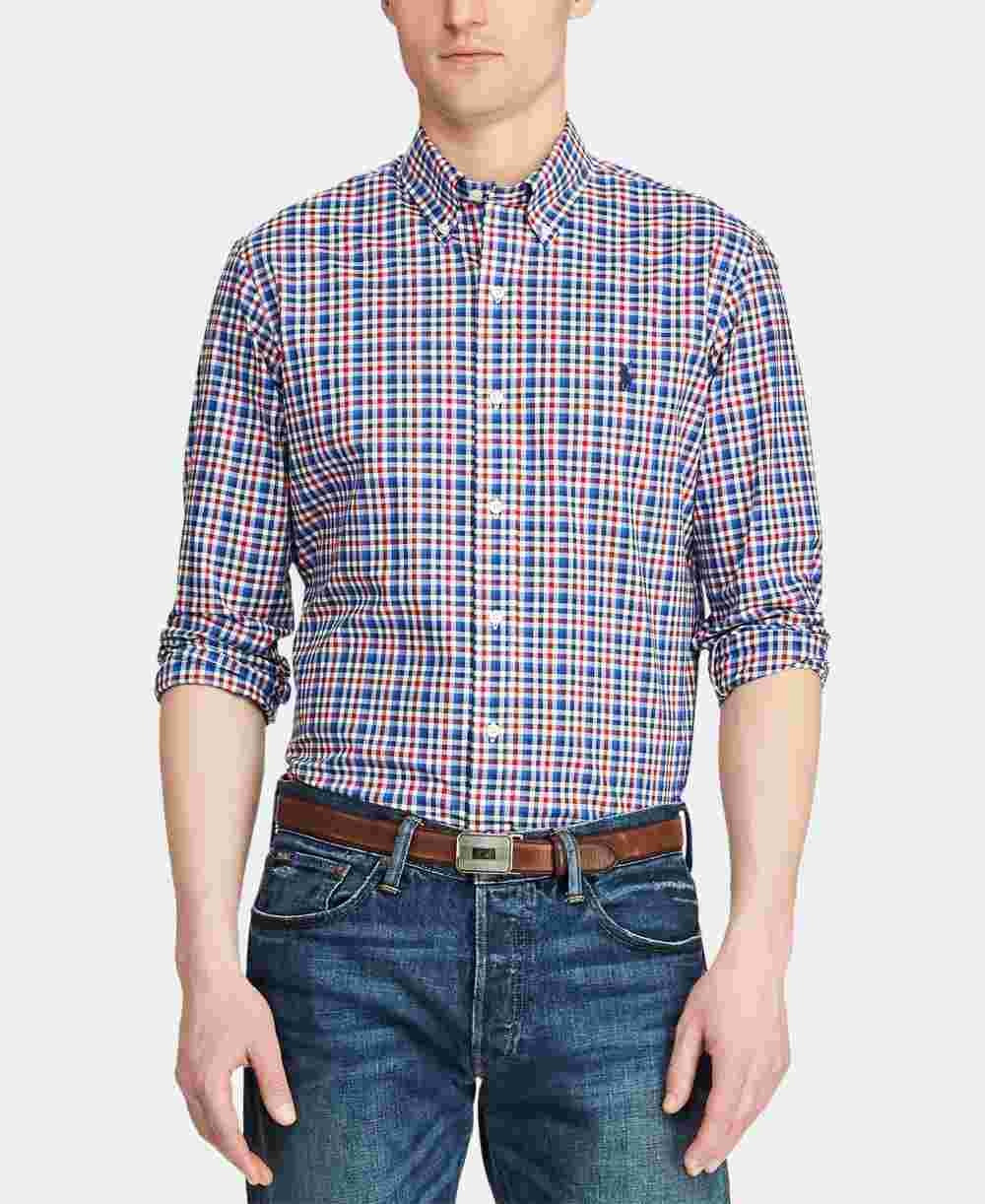 Camisa xadrez slim fit masculina Ralph Lauren azul tamanho XX-G