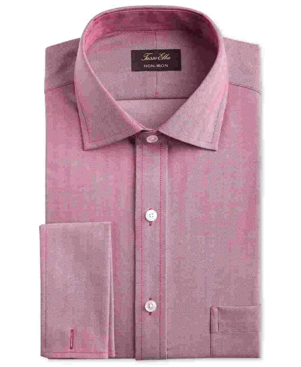 Camisa social masculina Tasso Elba, clássica/regular, sem passar, de algodão Supima, com punho francês, lisa, espinha de peixe, vermelha, tamanho 32-33