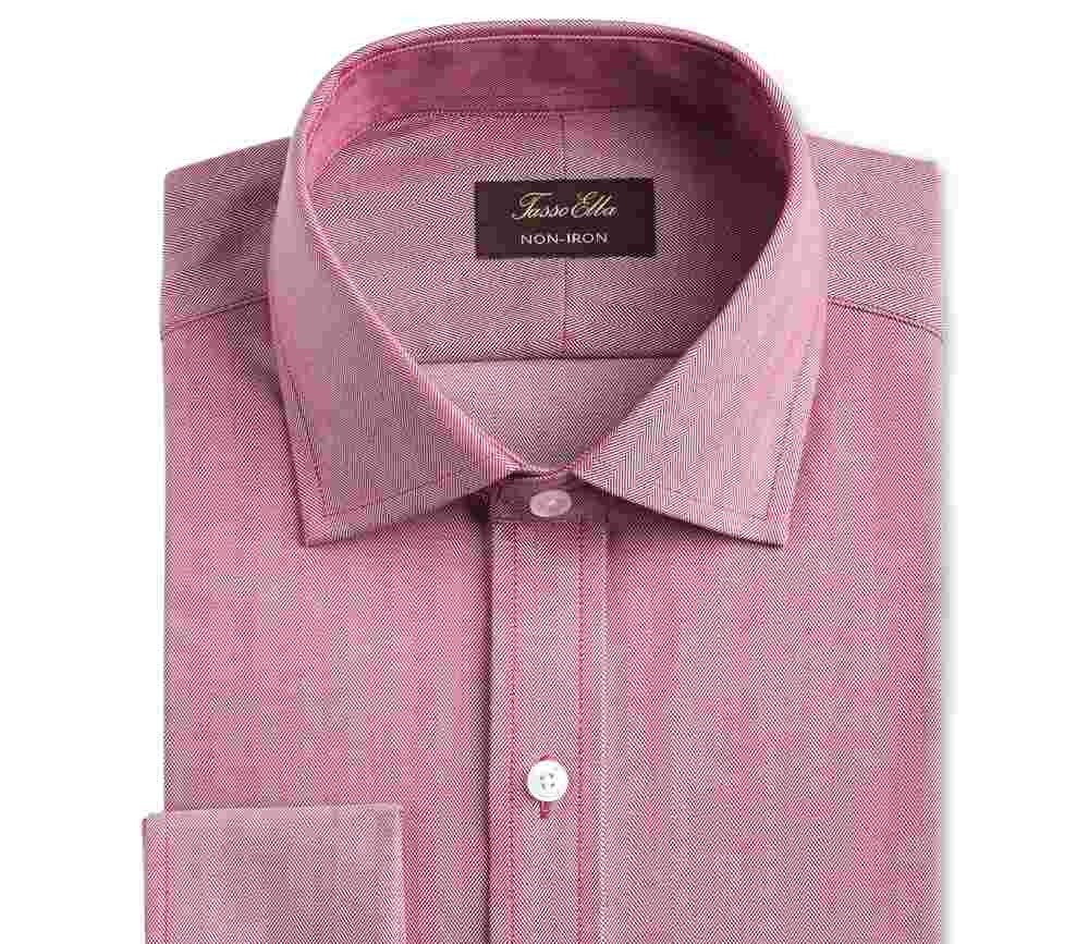 Camisa social masculina Tasso Elba, clássica/regular, sem passar, de algodão Supima, com punho francês, lisa, espinha de peixe, vermelha, tamanho 32-33