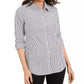 Camisa feminina listrada com punho e gola, com botões, para usar no trabalho, branca, tamanho 12