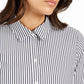 Camisa feminina listrada com punho e gola, com botões, para usar no trabalho, branca, tamanho 12