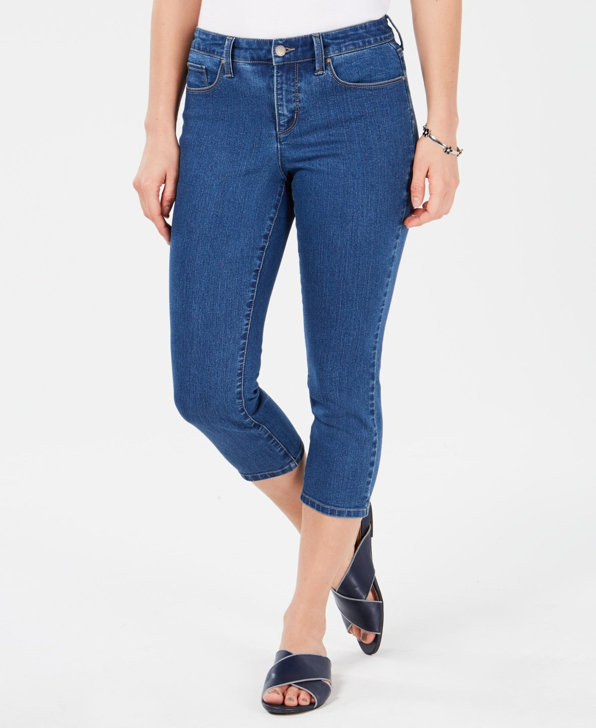 Calça jeans feminina Charter Club Tummy Control Bristol Capri, azul, tamanho 4