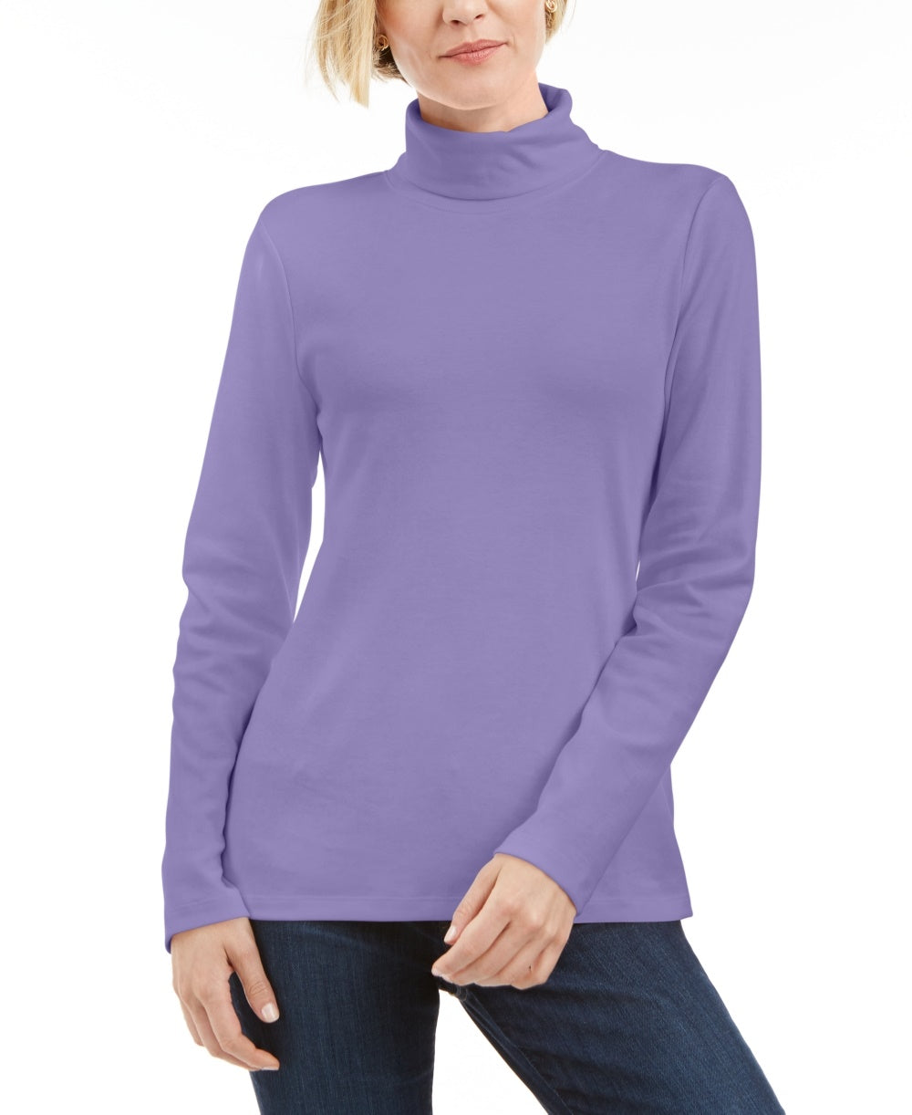 Karen Scott Blusa feminina de gola alta de algodão pequena, roxa, tamanho 44