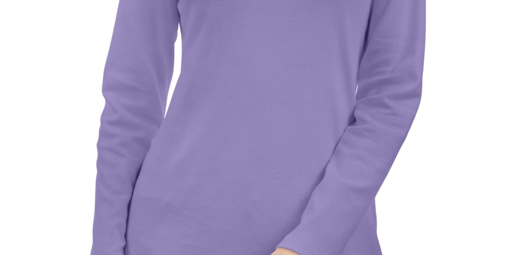 Karen Scott Blusa feminina de gola alta de algodão pequena, roxa, tamanho 44