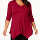 JM Collection Top feminino plus size com bainha em lenço, vermelho, tamanho 0X