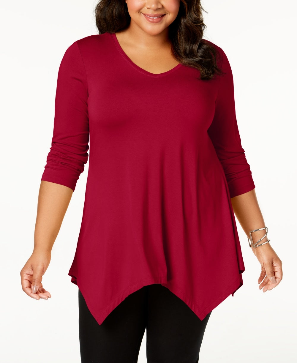 JM Collection Top feminino plus size com bainha em lenço, vermelho, tamanho 0X