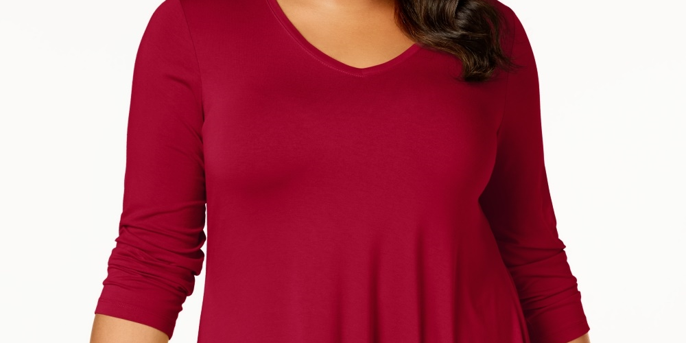 JM Collection Top feminino plus size com bainha em lenço, vermelho, tamanho 0X