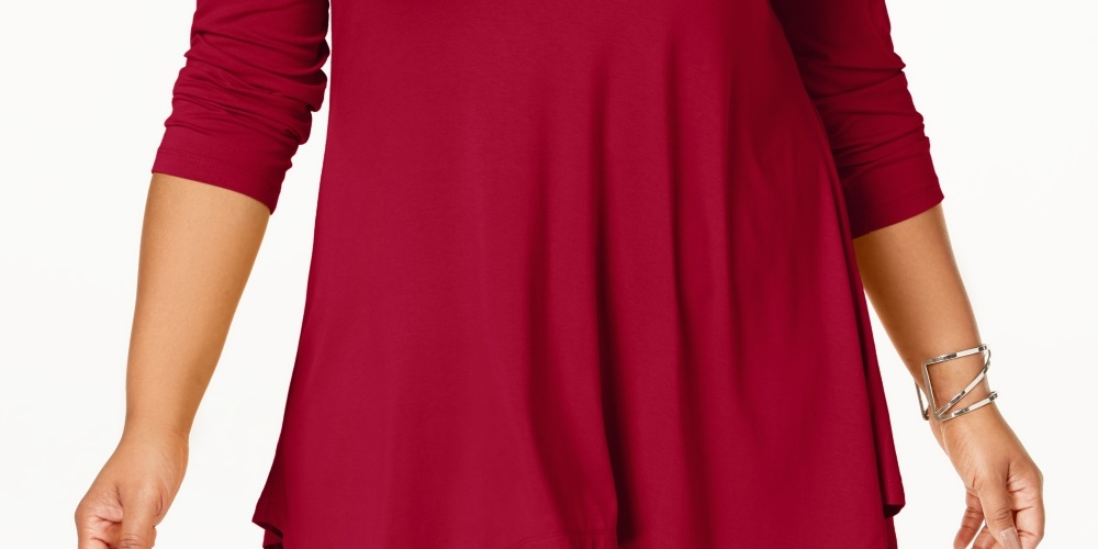 JM Collection Top feminino plus size com bainha em lenço, vermelho, tamanho 0X