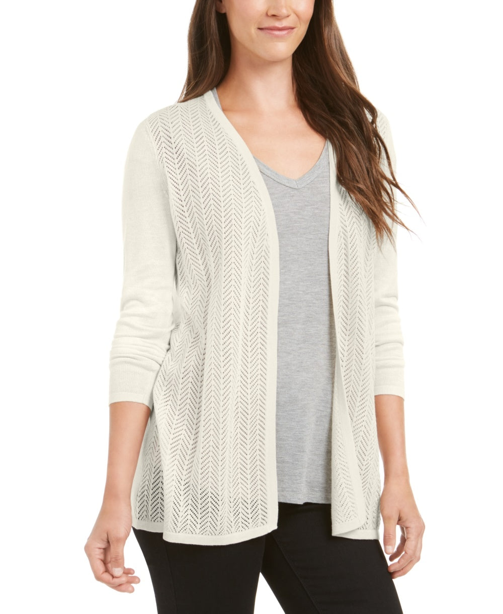 Cardigan feminino Charter Club Chevron Pointelle, branco, tamanho grande
