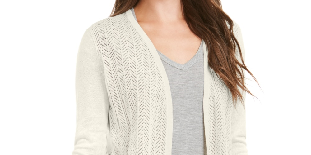 Cardigan feminino Charter Club Chevron Pointelle, branco, tamanho grande