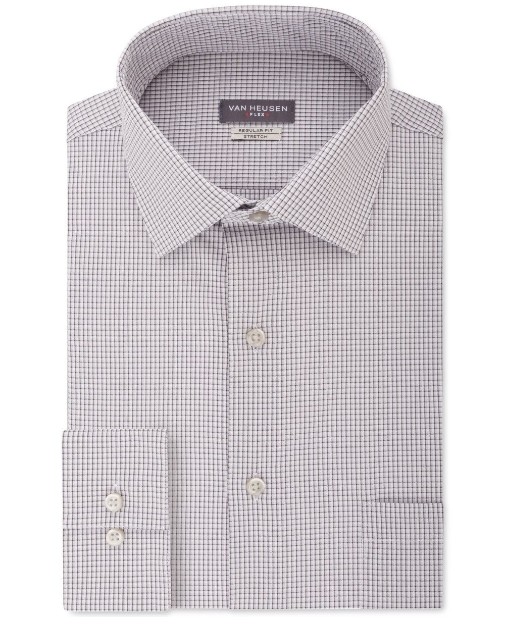 Camisa social masculina Van Heusen com estampa xadrez e corte regular, cinza, tamanho 16,5 x 36-37 G