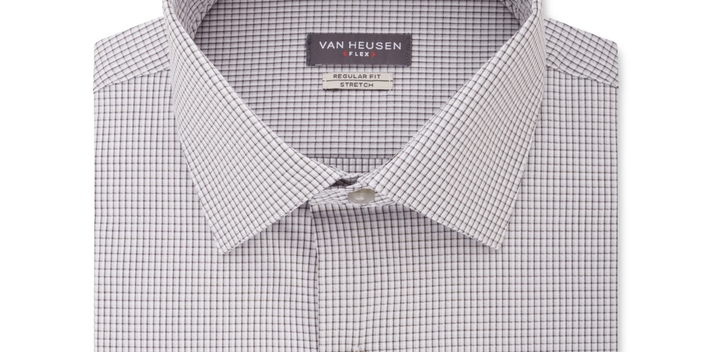 Camisa social masculina Van Heusen com estampa xadrez e corte regular, cinza, tamanho 16,5 x 36-37 G