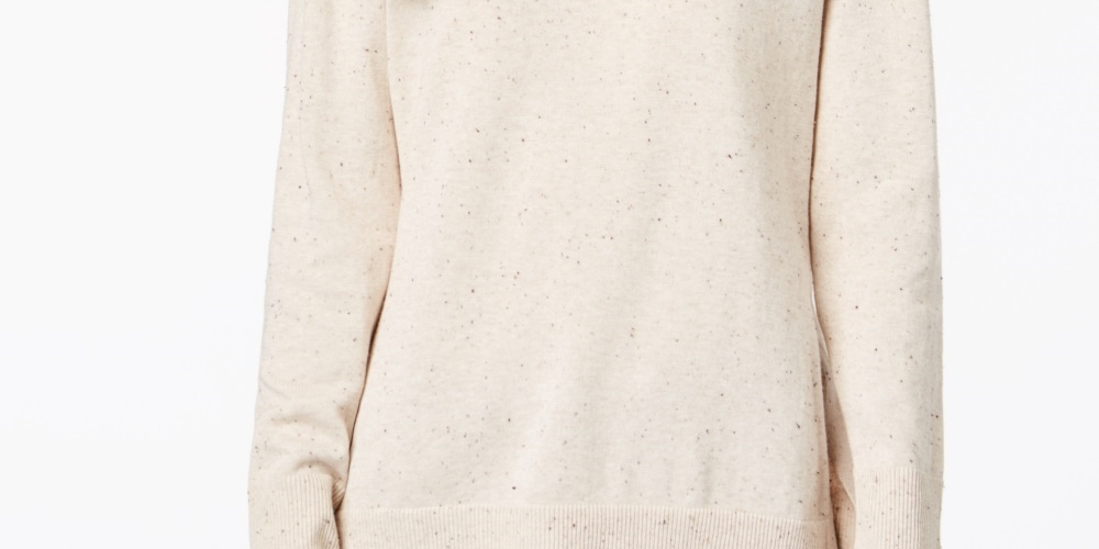 Suéter feminino Maison Jules de algodão com gola redonda, bege, tamanho extragrande