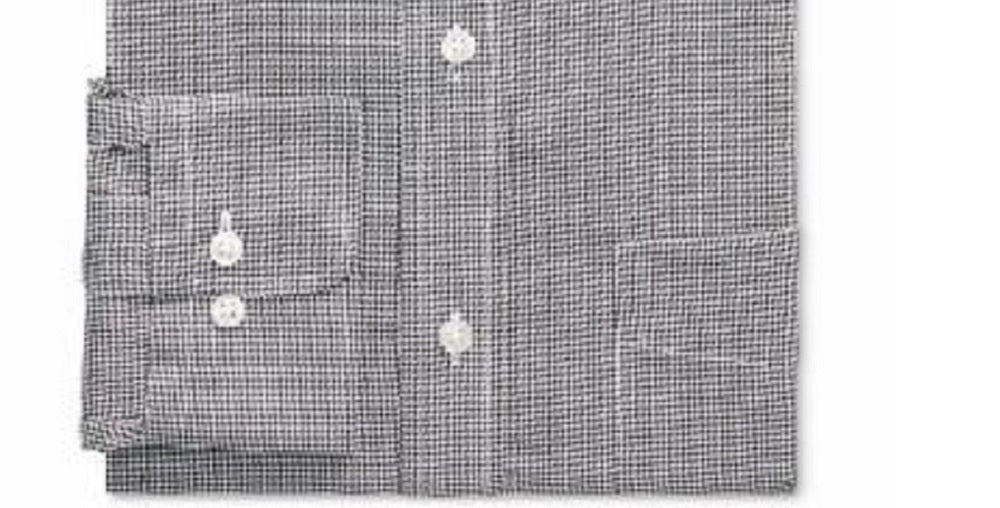 Camisa social Ralph Lauren de sarja elástica sem passar a ferro para festas, masculina, manga comprida, com botões, preta, tamanho 16,5 x 32-33