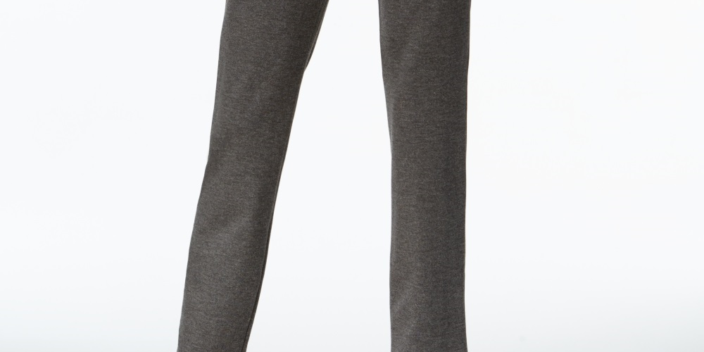 Calça feminina Ponte Pull On de perna reta, curta, cinza, tamanho PS