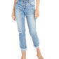 Calça jeans feminina INC International Concepts com franjas e botões na frente, perna reta, azul, tamanho 16