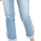 Calça jeans feminina INC International Concepts com franjas e botões na frente, perna reta, azul, tamanho 16
