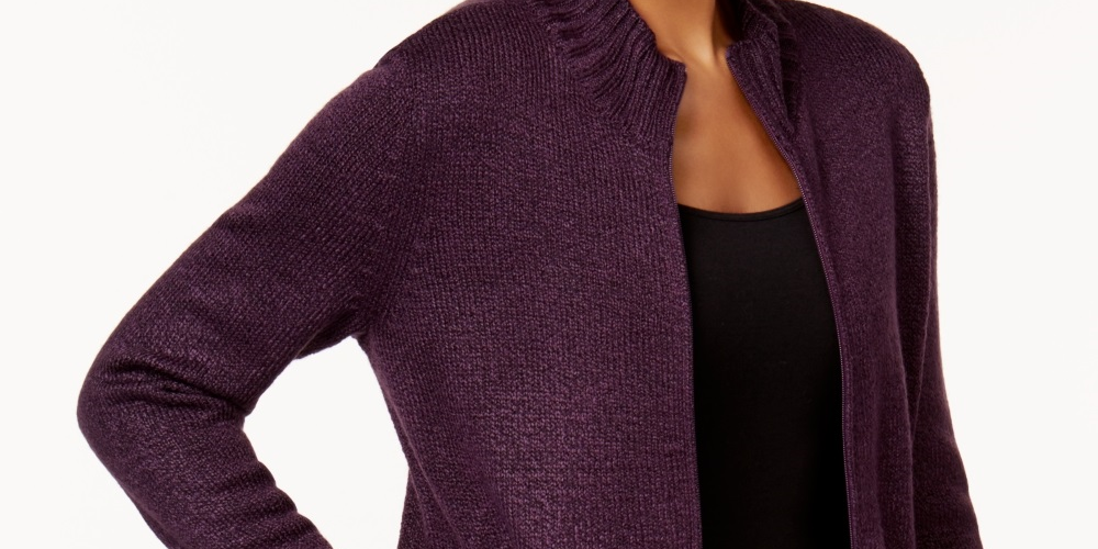 Karen Scott Cardigan Feminino com Zíper Frontal Roxo Tamanho X-G