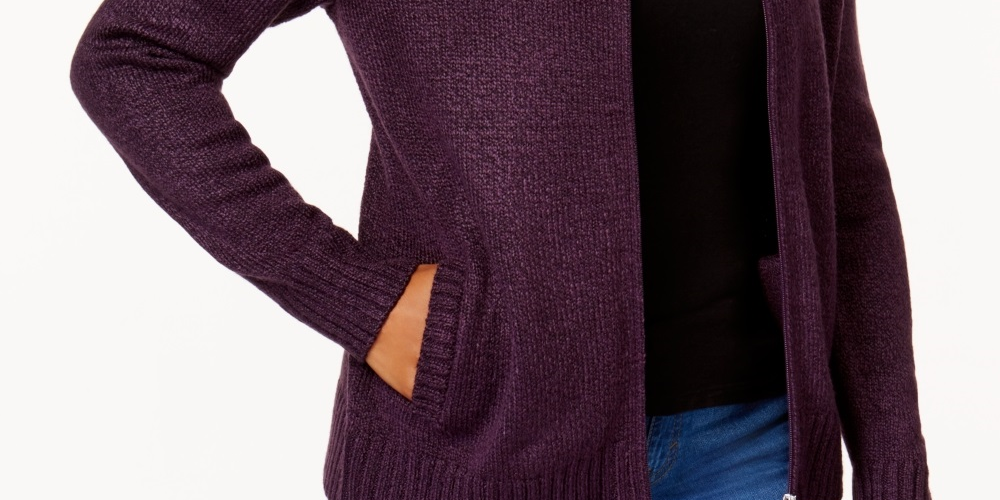 Karen Scott Cardigan Feminino com Zíper Frontal Roxo Tamanho X-G