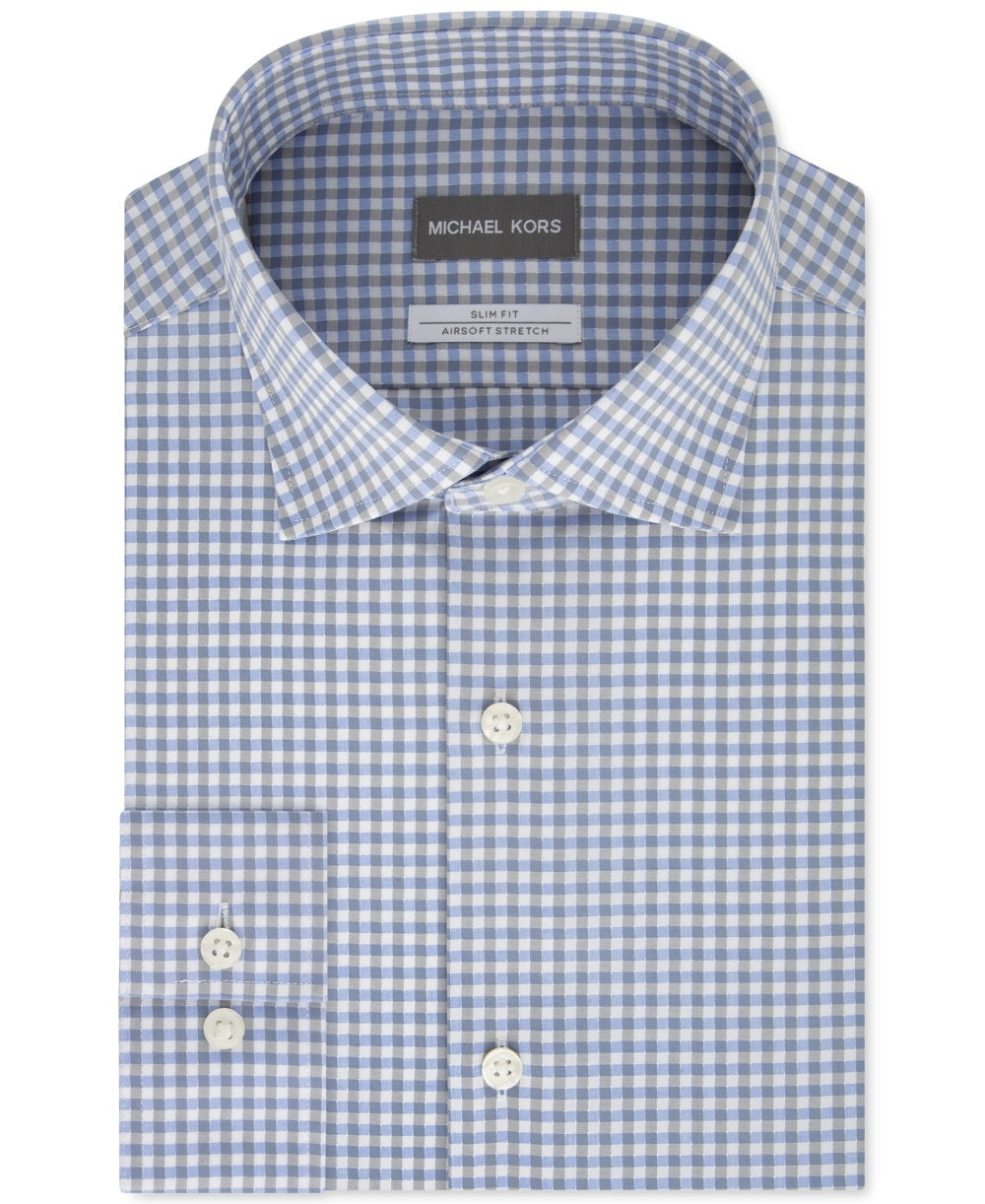 Camisa social masculina Michael Kors, leve, slim fit, elástica, verde, tamanho 17,5 x 32-33