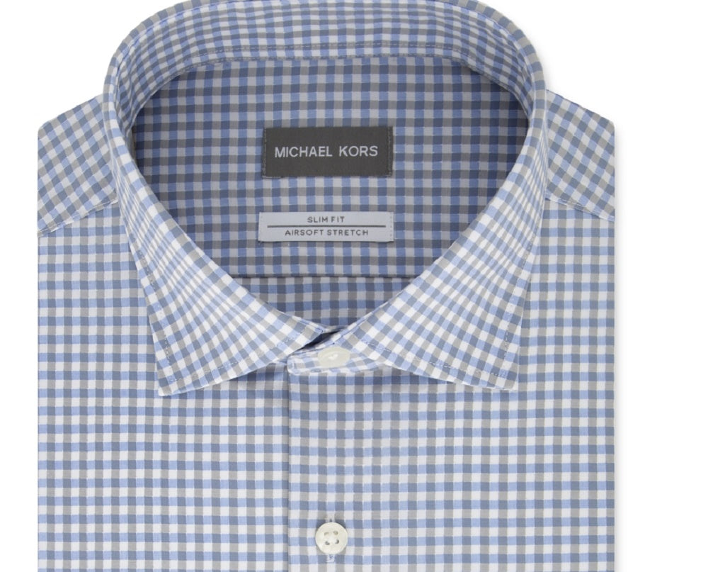 Camisa social masculina Michael Kors, leve, slim fit, elástica, verde, tamanho 17,5 x 32-33