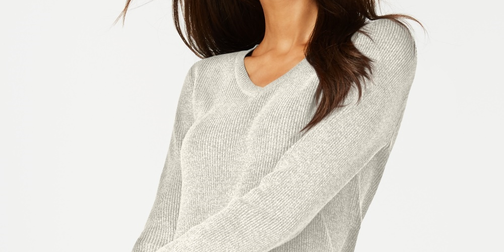 Karen Scott Suéter Feminino Canelado Gola V Bege Tamanho Médio