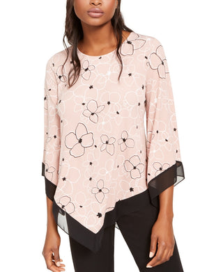 Alfani Women's Printed Pointed Hem Top Pink Size PL