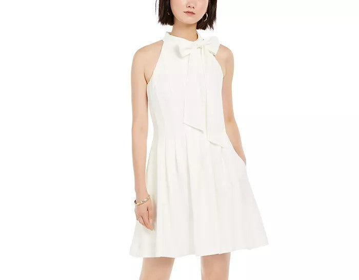 Vestido feminino Vince Camuto com decote laço e ajuste evasê, branco, tamanho 14