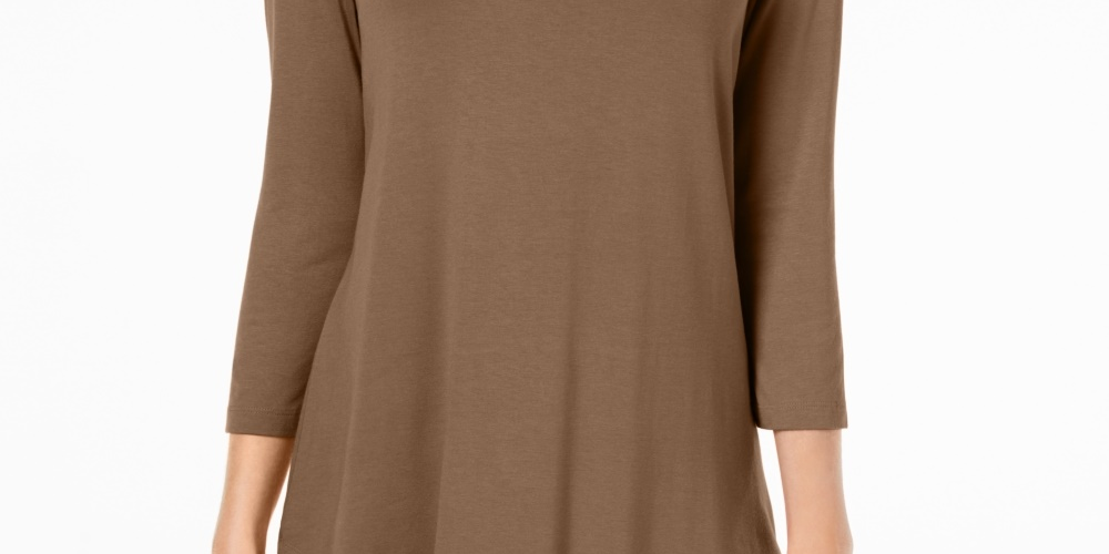 Top feminino com decote redondo da coleção JM, tamanho regular e pequeno, marrom, tamanho pequeno