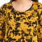 JM Collection Top feminino estampado com decote redondo, amarelo, tamanho médio